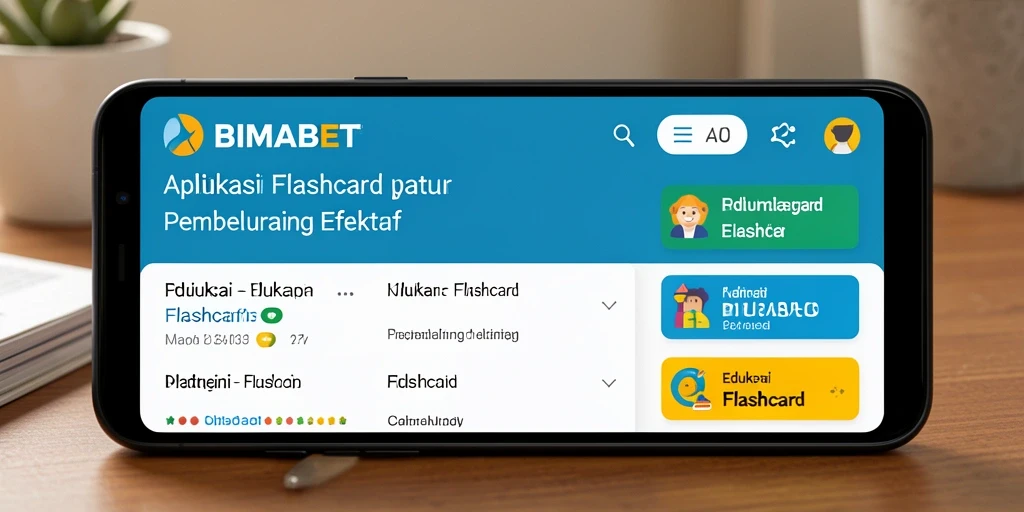 Tampilan antarmuka aplikasi Flashcard BIMABET yang menarik dan interaktif.