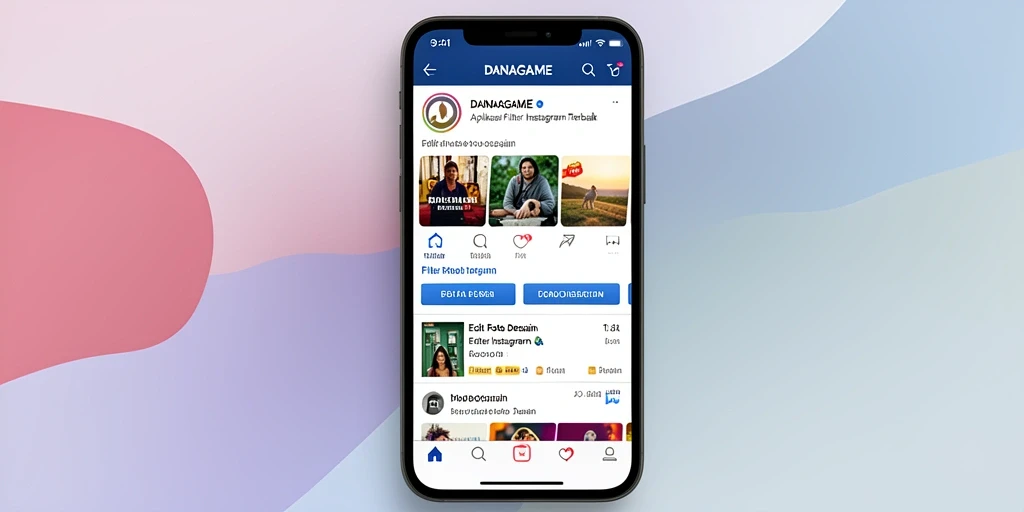 Tampilan antarmuka aplikasi DANAGAME untuk edit foto dan filter Instagram.